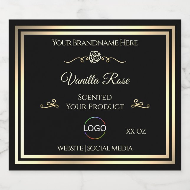 Black Product Packaging Label Gold Frame with Logo (Single Label)