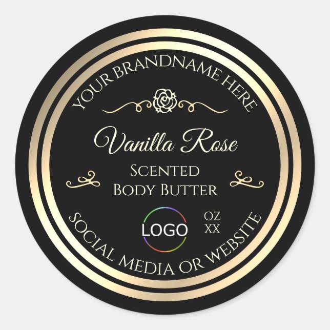 Black Product Packaging Label Gold Frame with Logo (Front)