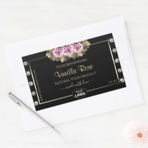 Black Product Packaging Labels Roses Diamonds Logo
