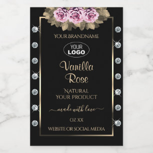 Black Product Packaging Labels Roses Diamonds Logo