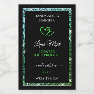 Black Product Packaging Labels Teal Green Glitter