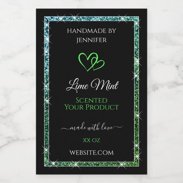 Black Product Packaging Labels Teal Green Glitter (Single Label)