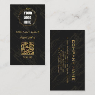 Black Professional Design Modern QR Code  Business Card
