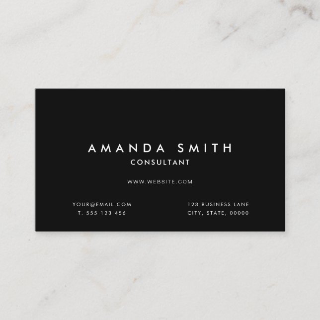 Black Professional Modern Minimal Business Card (Front)