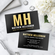 Black Professional Modern Monogram Gold