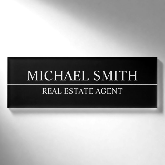 Black Professional Personalised  Name Tag (Front)