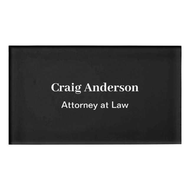 Black Professional Plain Modern Elegant Name Tag (Front)