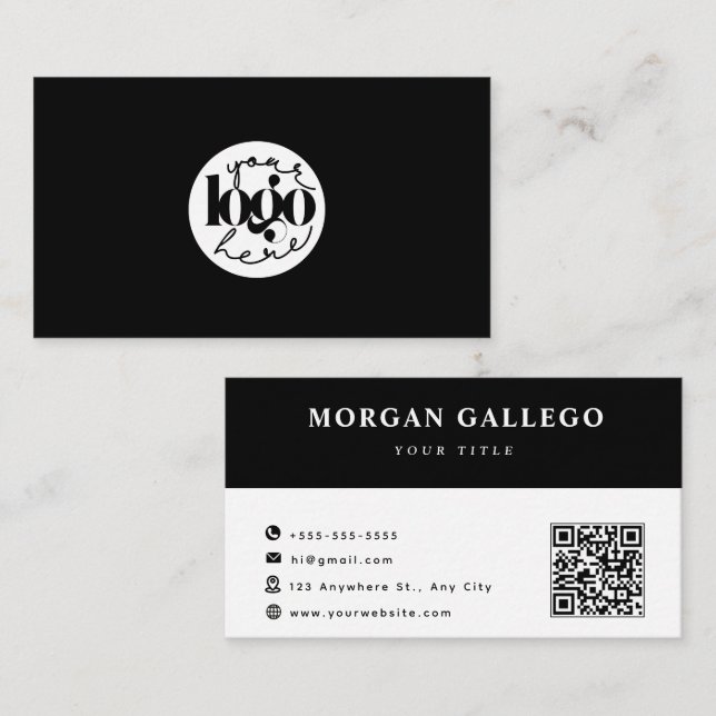 Black Professional QR Code Business Logo Card (Front/Back)