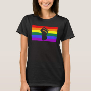 Black Protest Fist LGBTQ Gay Pride Flag Unity Equa T-Shirt