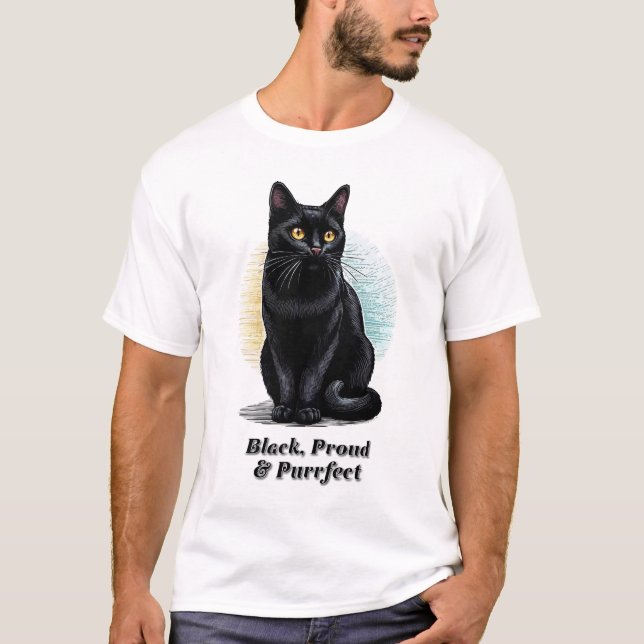 Black, Proud & Purrfect – Juneteenth Cat Art T-Shirt (Front)