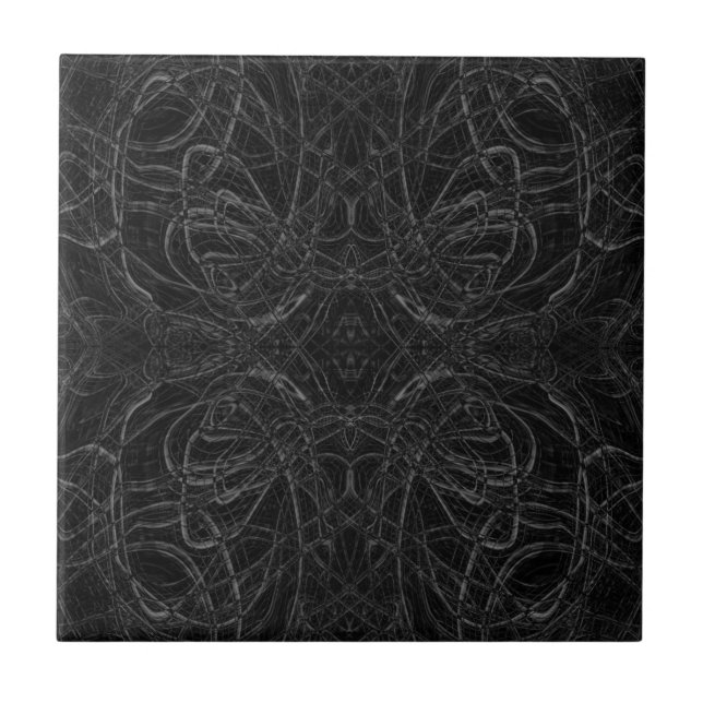 Black psychedelic pattern tile (Front)
