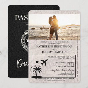 Black Puerto Rico Passport Wedding Invitation