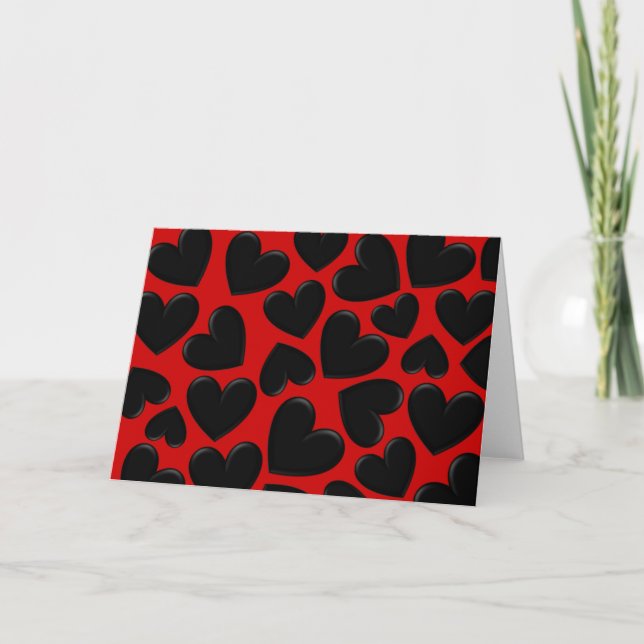 Black Puffy Hearts Holiday Card (Front)