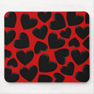 Black Puffy Hearts Mouse Mat