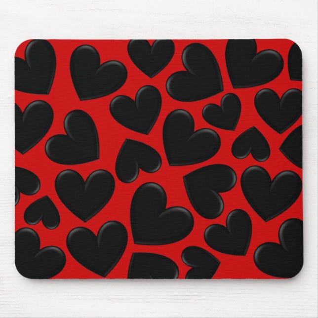 Black Puffy Hearts Mouse Mat (Front)