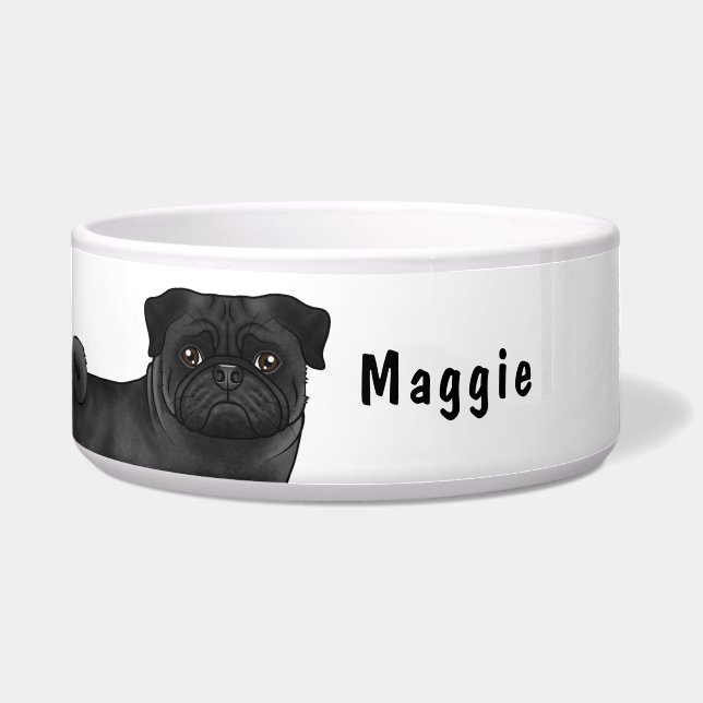 Black Pug Cartoon Dog Close-Up With Custom Name (Front)