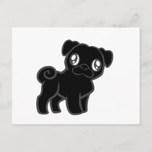 black pug cartoon postcard
