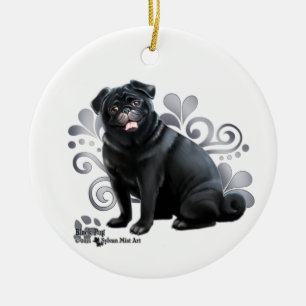 Black Pug Ceramic Tree Decoration