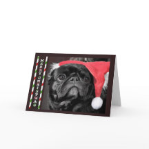 Black Pug Christmas Card