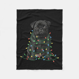 Black Pug Christmas I'm Fine Everything Is Fine Fleece Blanket