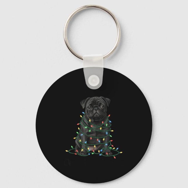 Black Pug Christmas I'm Fine Everything Is Fine  Key Ring (Front)