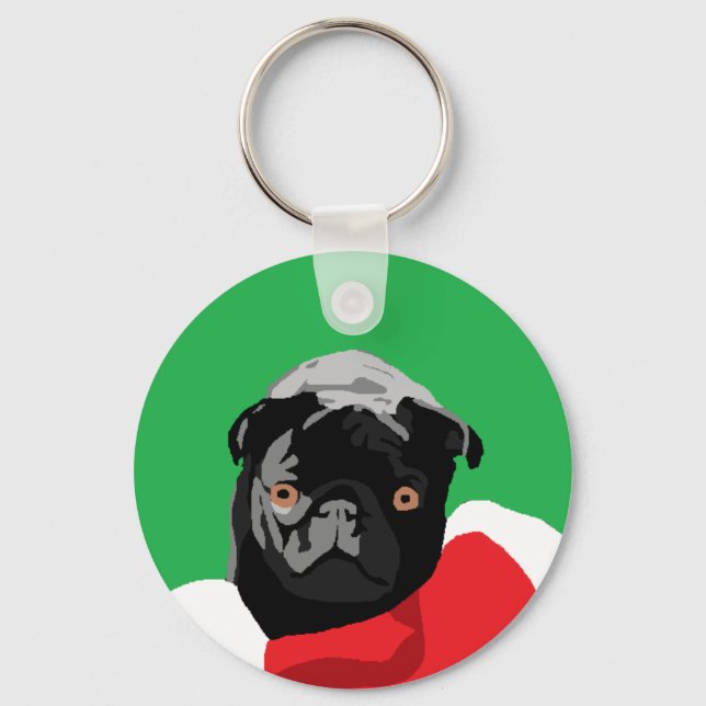 Black Pug Christmas Key Ring (Front)