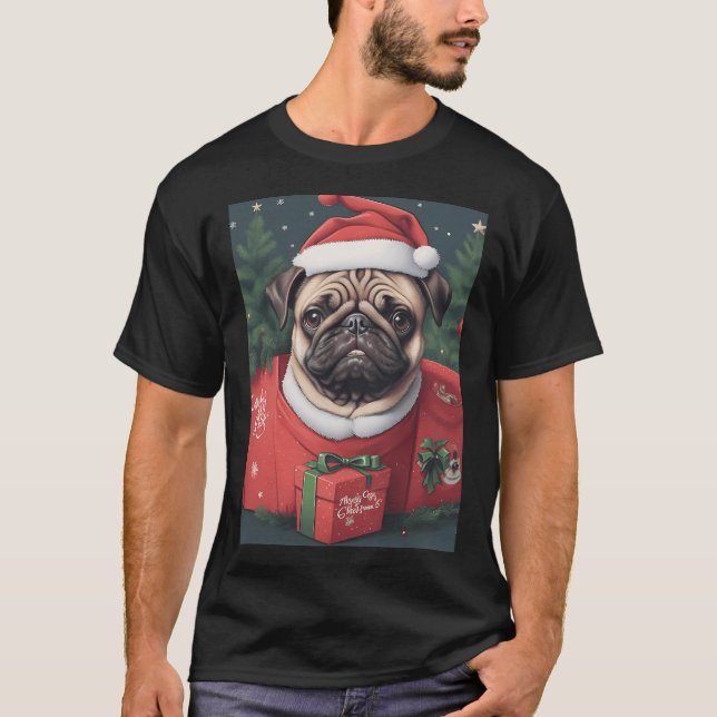 black pug christmas T-Shirt (Front)