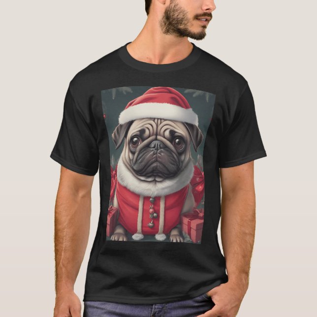 black pug christmas T-Shirt (Front)