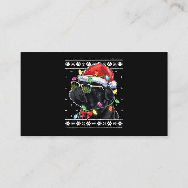Black Pug Christmas Tree Dog Mum Dad Ugly Sweater  Business Card (Front)