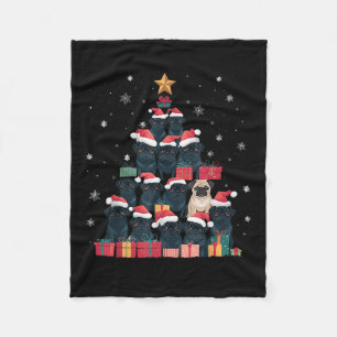Black Pug Christmas Tree Dog Santa Xmas Merry Dogm Fleece Blanket