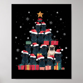 Black Pug Christmas Tree Dog Santa Xmas Merry Dogm Poster