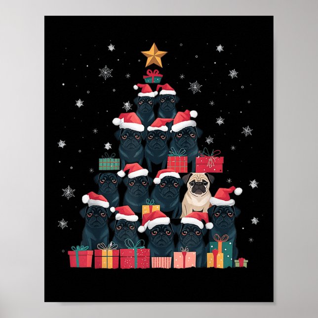 Black Pug Christmas Tree Dog Santa Xmas Merry Dogm Poster (Front)