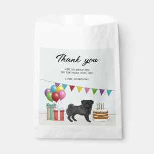 Black Pug Cute Cartoon Dog Birthday Thank You Favour Bags
