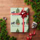 Black Pug Cute Cartoon Dog With A Christmas Tree Wrapping Paper<br><div class="desc">Destei's original cartoon illustration of a cute black coat colour Pug breed dog. The dog is standing by a festive Christmas tree decorated with red and yellow ornaments, a white pearl garland and a yellow star that is placed on the top of the tree. There are also two wrapped presents...</div>