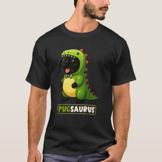 Black Pug Dinosaur Costume Pugsaurus Trex Mum Dad  T-Shirt