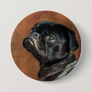 Black Pug Dog Artwork 7.5 Cm Round Badge