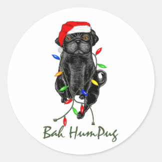 Black Pug Dog Bah Humpug Funny Christmas Classic Round Sticker