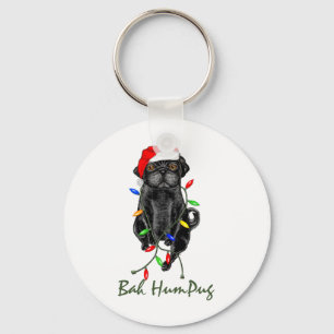 Black Pug Dog Bah Humpug Funny Christmas Key Ring