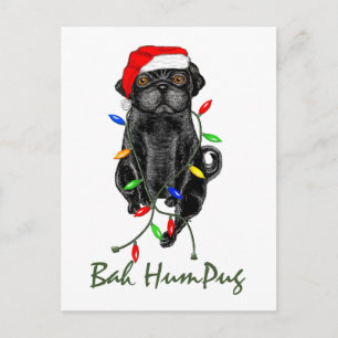 Black Pug Dog Bah Humpug Funny Christmas Postcard