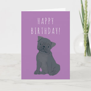 Black Pug Dog Birthday Card