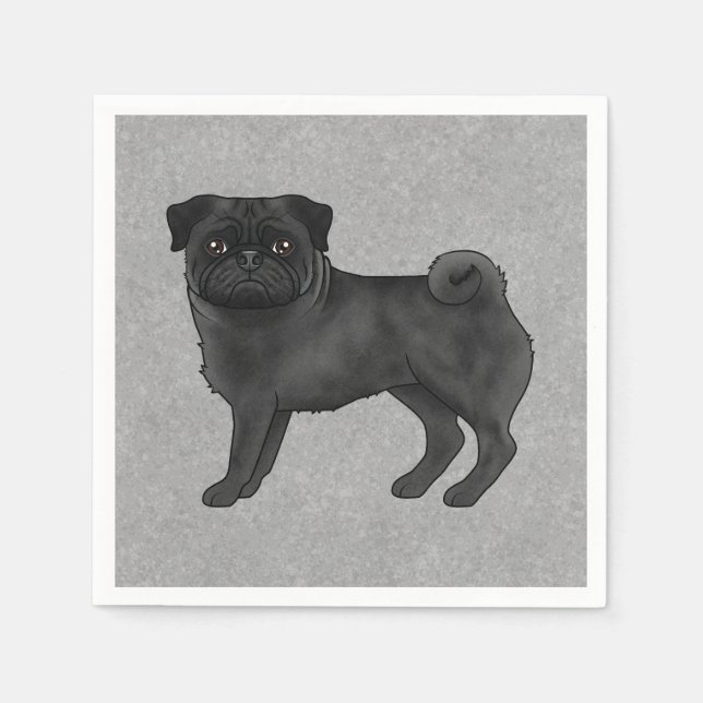 Black Pug Dog Canine Cute Cartoon Illustration Napkin (Front)