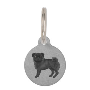 Black Pug Dog Canine Cute Cartoon Illustration Pet Tag
