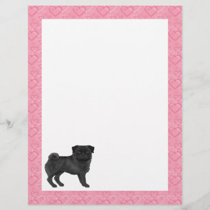 Black Pug Dog Cartoon Mops Love Heart Pattern Pink Custom Letterhead