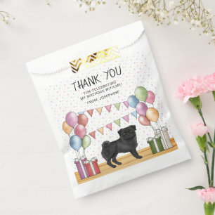 Black Pug Dog Colourful Pastel Birthday Thank You Favour Bags