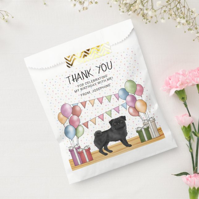 Black Pug Dog Colourful Pastel Birthday Thank You Favour Bags (Sealed)