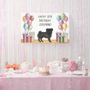 Black Pug Dog Colourful Pastels Happy Birthday Banner
