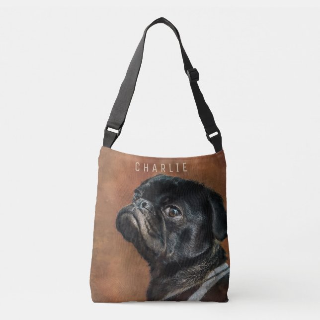 Black Pug Dog Crossbody Bag (Front)