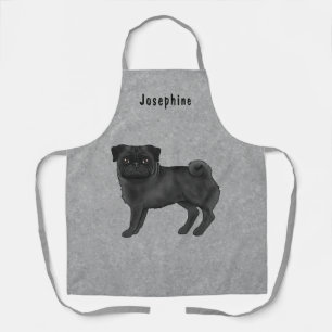 Black Pug Dog Cute Cartoon Dog With Name Grey Apron