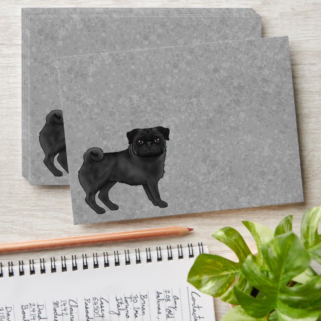 Black Pug Dog Cute Mops Dog Breed Design Grey Envelope (Stacked)