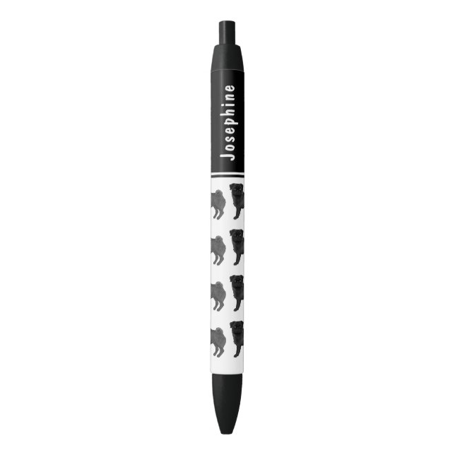 Black Pug Dog Cute Mops Dog Breed Design With Name Black Ink Pen (Front Vertical)